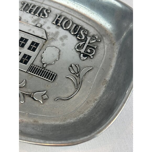 Bless This House Decorative RWP Pewter Tray 9x6.5 Heart House Design - Picture 3 of 10
